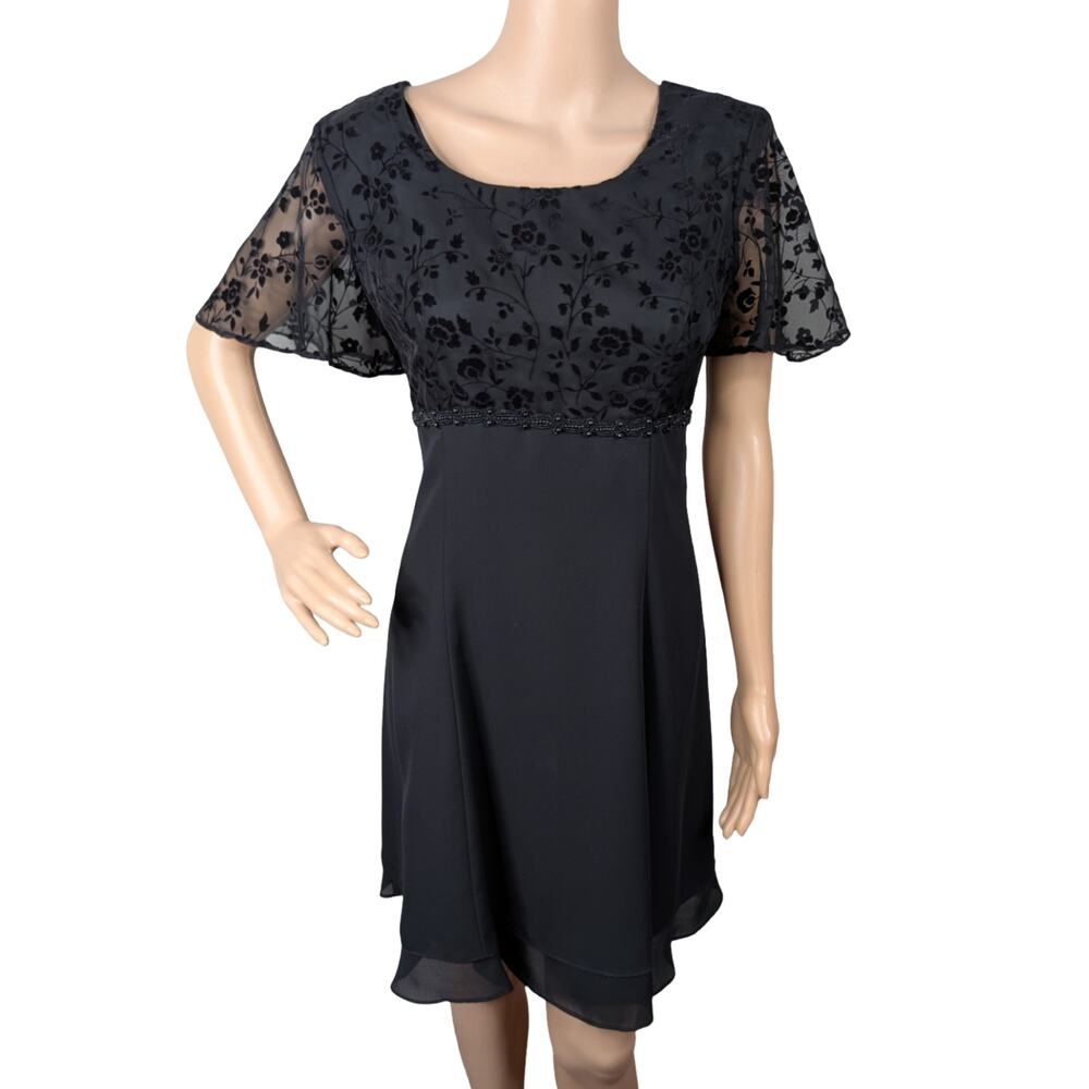 Vintage 90s CDC Evening Velvet Burnout Beaded Babydoll Dress Whimsigoth Goth 8